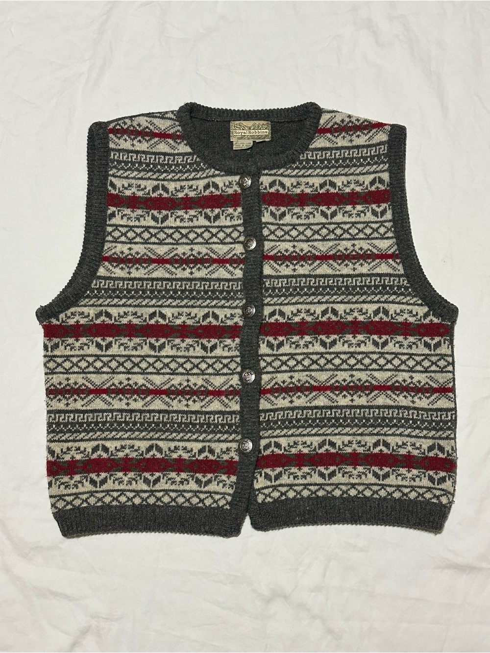 Royal Robbins 100% Wool Fair Isle Knit Button-Front Vest